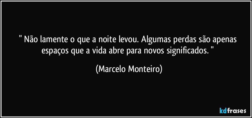 " Não lamente o que a noite levou. Algumas perdas são apenas espaços que a vida abre para novos significados. " (Marcelo Monteiro)