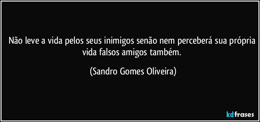 Não leve a vida pelos seus inimigos senão nem perceberá sua própria vida falsos amigos também. (Sandro Gomes Oliveira)