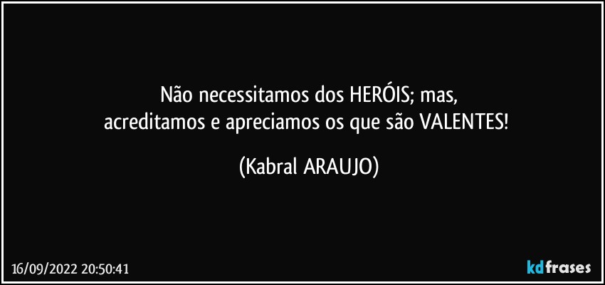 Não necessitamos dos HERÓIS; mas,
acreditamos e apreciamos os que são VALENTES! (KABRAL ARAUJO)