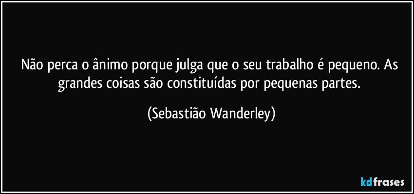 Não perca o ânimo porque julga que o seu trabalho é pequeno. As grandes coisas são constituídas por pequenas partes. (Sebastião Wanderley)