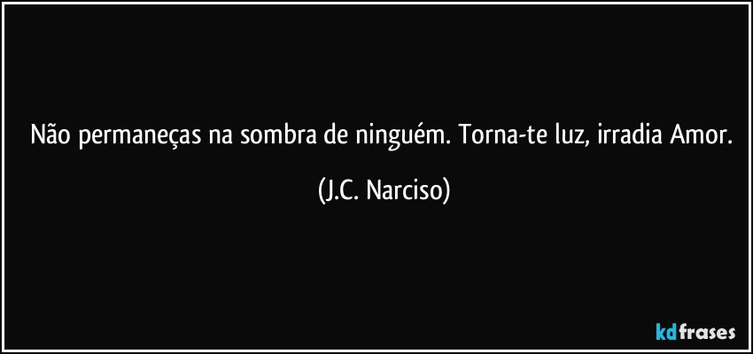 Não permaneças na sombra de ninguém. Torna-te luz, irradia Amor. (J.C. Narciso)