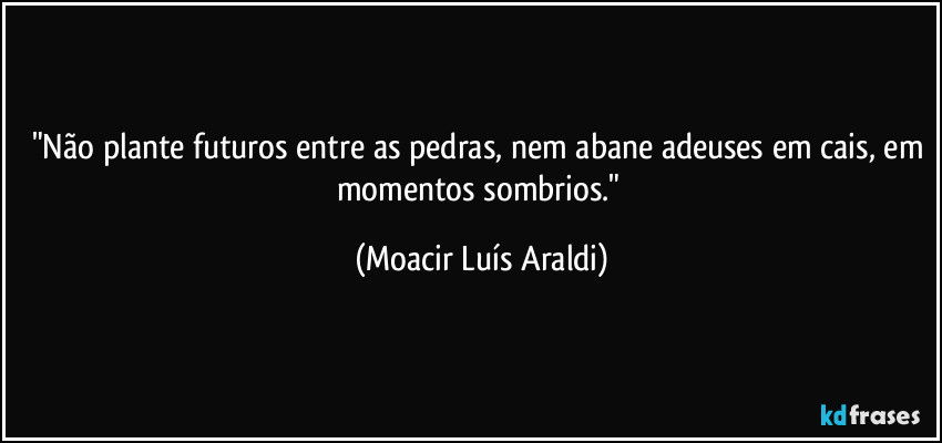 "Não plante futuros entre as pedras, nem abane adeuses em cais, em momentos sombrios." (Moacir Luís Araldi)