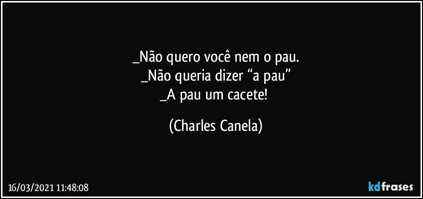 _Não quero você nem o pau.
_Não queria dizer “a pau”
_A pau um cacete! (Charles Canela)