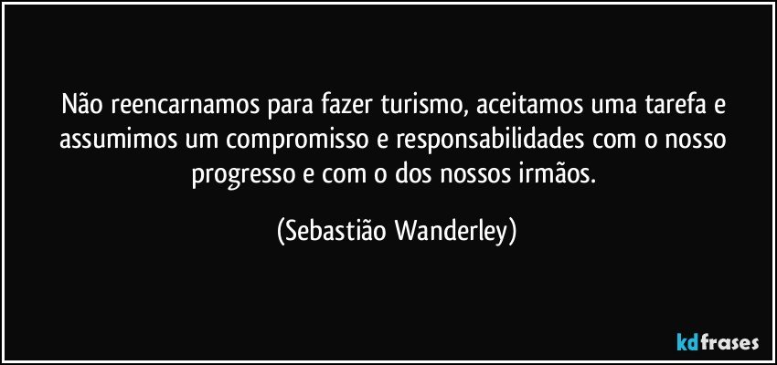 Não reencarnamos para fazer turismo, aceitamos uma tarefa e assumimos um compromisso e responsabilidades com o nosso progresso e com o dos nossos irmãos. (Sebastião Wanderley)