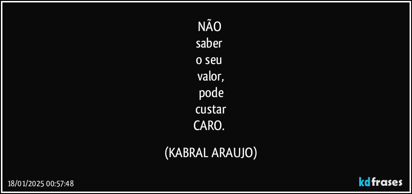 NÃO 
saber 
o seu 
valor,
pode
custar
CARO. (KABRAL ARAUJO)