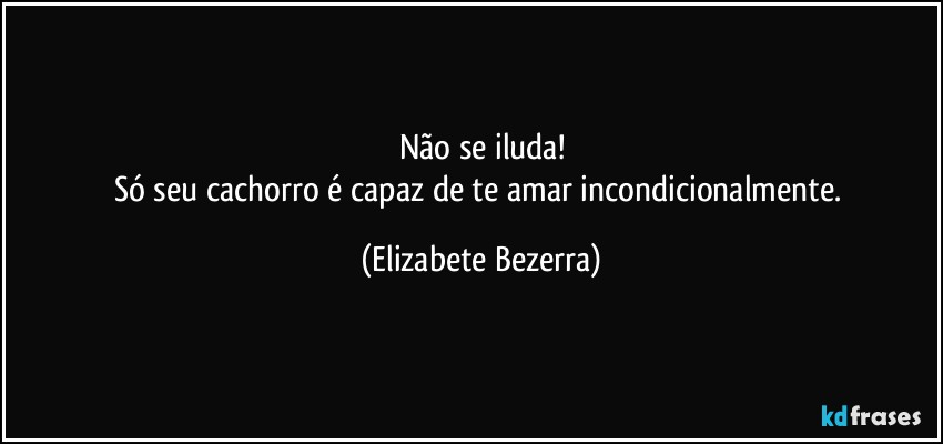 Não se iluda!
Só seu cachorro é capaz de te amar incondicionalmente. (Elizabete Bezerra)