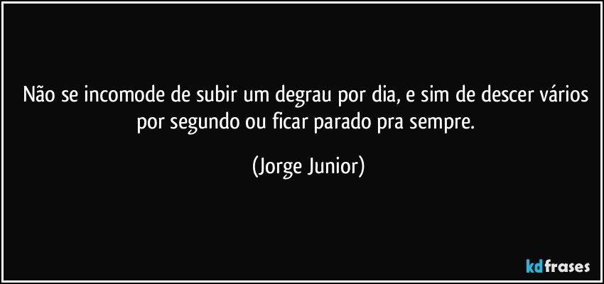 Não se incomode de subir um degrau por dia, e sim de descer vários por segundo ou ficar parado pra sempre. (Jorge Junior)