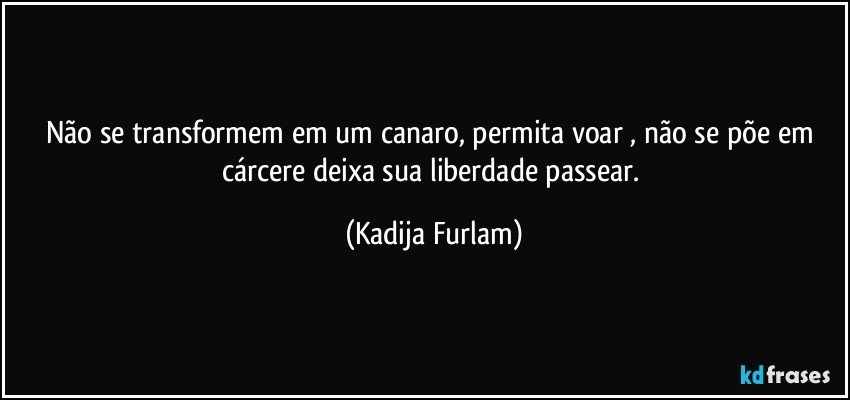Não se transformem em um canaro, permita voar , não se põe em cárcere deixa sua liberdade passear. (Kadija Furlam)