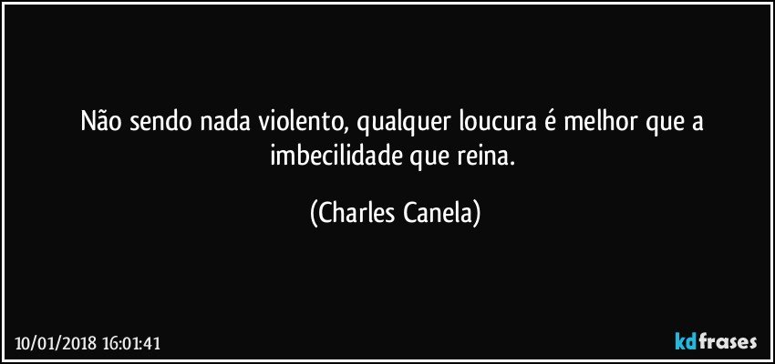 Não sendo nada violento, qualquer loucura é melhor que a imbecilidade que reina. (Charles Canela)