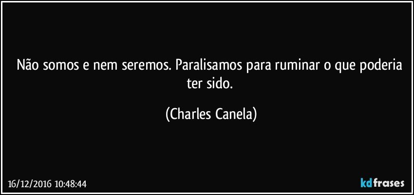 Não somos e nem seremos. Paralisamos para ruminar o que poderia ter sido. (Charles Canela)