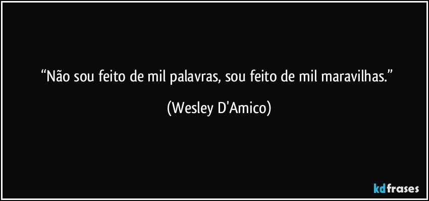 “Não sou feito de mil palavras, sou feito de mil maravilhas.” (Wesley D'Amico)