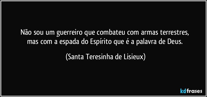 Não sou um guerreiro que combateu com armas terrestres, 
mas com a espada do Espírito que é a palavra de Deus. (Santa Teresinha de Lisieux)