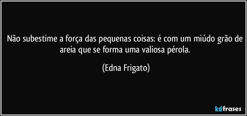 Não subestime a força das pequenas coisas: é com um miúdo grão de areia que se forma uma valiosa pérola. (Edna Frigato)