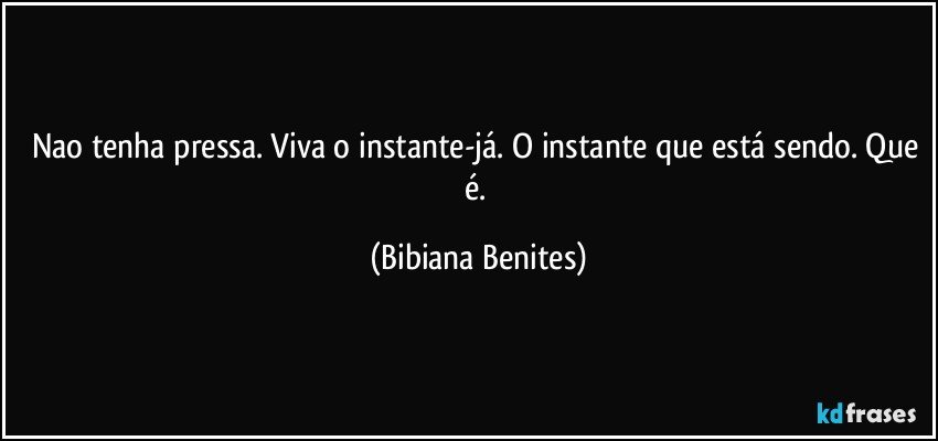 Nao tenha pressa. Viva o instante-já. O instante que está sendo. Que é. (Bibiana Benites)