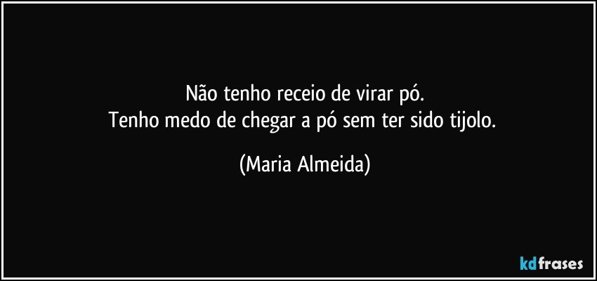 Não tenho receio de virar pó.
Tenho medo de chegar a pó sem ter sido tijolo. (Maria Almeida)