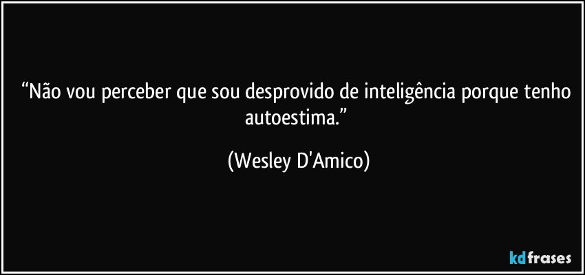“Não vou perceber que sou desprovido de inteligência porque tenho autoestima.” (Wesley D'Amico)