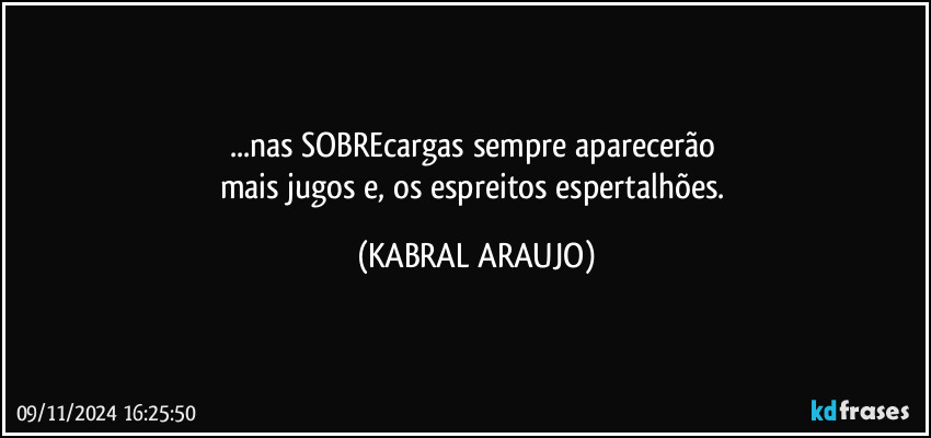 ...nas SOBREcargas sempre aparecerão 
mais jugos e, os espreitos espertalhões. (KABRAL ARAUJO)