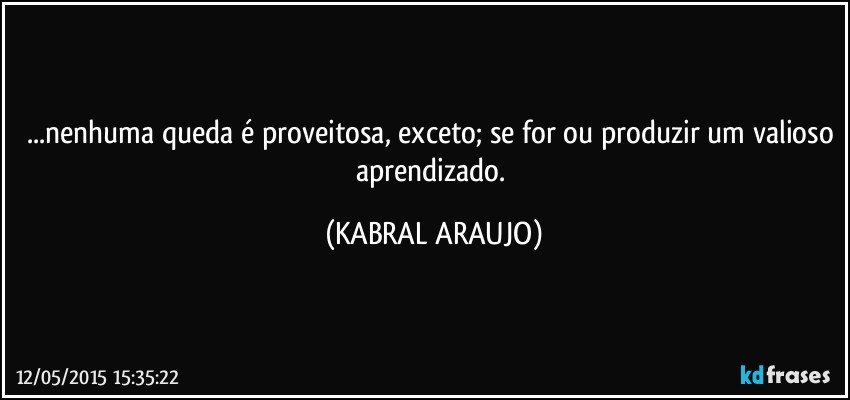 ...nenhuma queda é proveitosa, exceto; se for ou produzir um valioso aprendizado. (KABRAL ARAUJO)