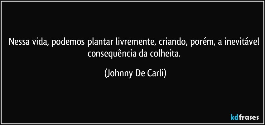 Nessa vida, podemos plantar livremente, criando, porém, a inevitável consequência da colheita. (Johnny De Carli)