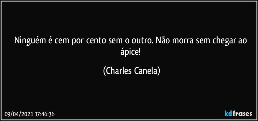 Ninguém é cem por cento sem o outro. Não morra sem chegar ao ápice! (Charles Canela)