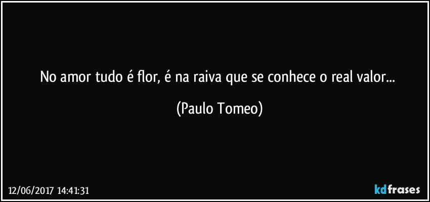 No amor tudo é flor, é na raiva que se conhece o real valor... (Paulo Tomeo)