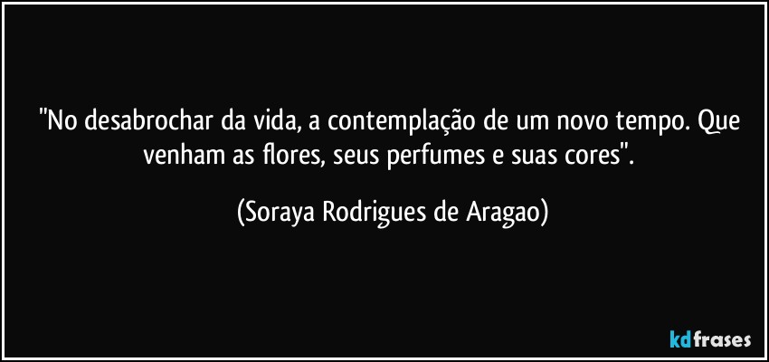 "No desabrochar da vida, a contemplação de um novo tempo. Que venham as flores, seus perfumes e suas cores". (Soraya Rodrigues de Aragao)