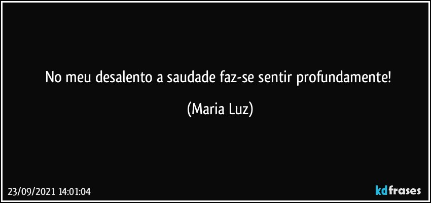 No meu desalento a saudade faz-se sentir profundamente! (Maria Luz)