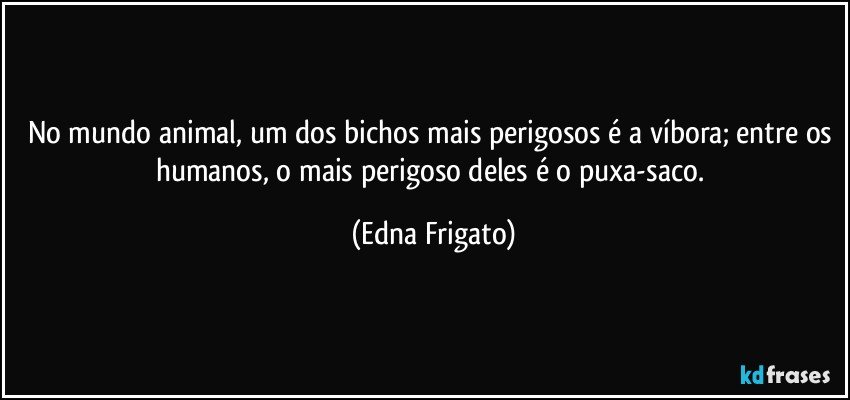 No mundo animal, um dos bichos mais perigosos é a víbora; entre os humanos, o mais perigoso deles é o puxa-saco. (Edna Frigato)