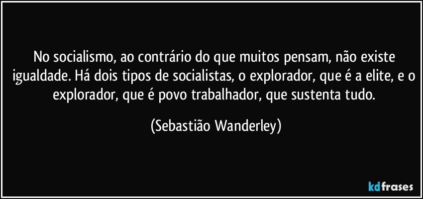 No socialismo, ao contrário do que muitos pensam, não existe igualdade. Há dois tipos de socialistas, o explorador, que é a elite, e o explorador, que é povo trabalhador, que sustenta tudo. (Sebastião Wanderley)