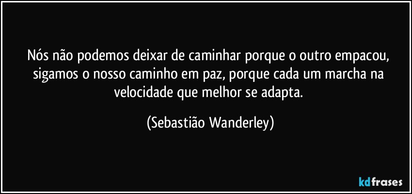 Nós não podemos deixar de caminhar porque o outro empacou, sigamos o nosso caminho em paz, porque cada um marcha na velocidade que melhor se adapta. (Sebastião Wanderley)