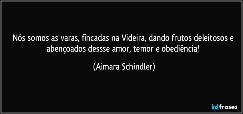 Nós somos as varas, fincadas na Videira, dando frutos deleitosos e abençoados dessse amor, temor e obediência! (Aimara Schindler)