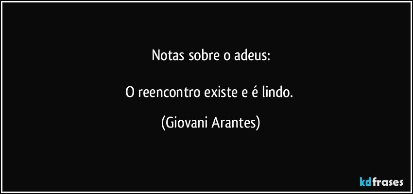 Notas sobre o adeus:

O reencontro existe e é lindo. (Giovani Arantes)
