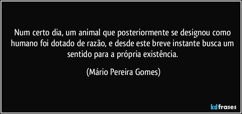 Num certo dia, um animal que posteriormente se designou como humano foi dotado de razão, e desde este breve instante busca um sentido para a própria existência. (Mário Pereira Gomes)