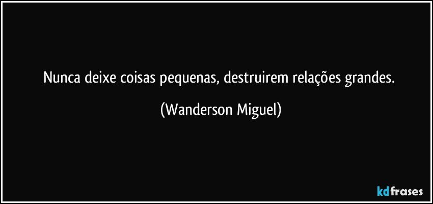 Nunca deixe coisas pequenas, destruirem relações grandes. (Wanderson Miguel)