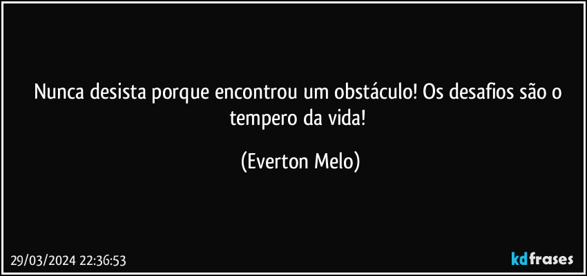 Nunca desista porque encontrou um obstáculo! Os desafios são o tempero da vida! (Everton Melo)