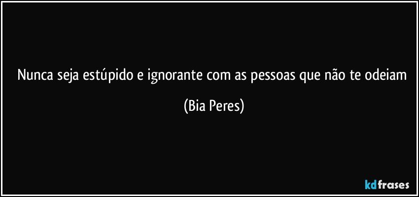 Nunca seja estúpido e ignorante com as pessoas que não te odeiam (Bia Peres)
