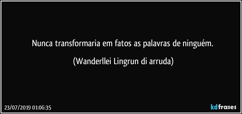 Nunca transformaria em fatos as palavras de ninguém. (Wanderllei Lingrun di arruda)