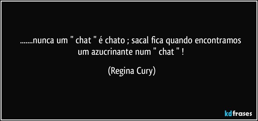 ...nunca um    " chat " é chato ; sacal  fica   quando encontramos  um azucrinante  num " chat " ! (Regina Cury)