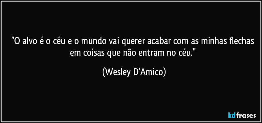 "O alvo é o céu e o mundo vai querer acabar com as minhas flechas em coisas que não entram no céu." (Wesley D'Amico)