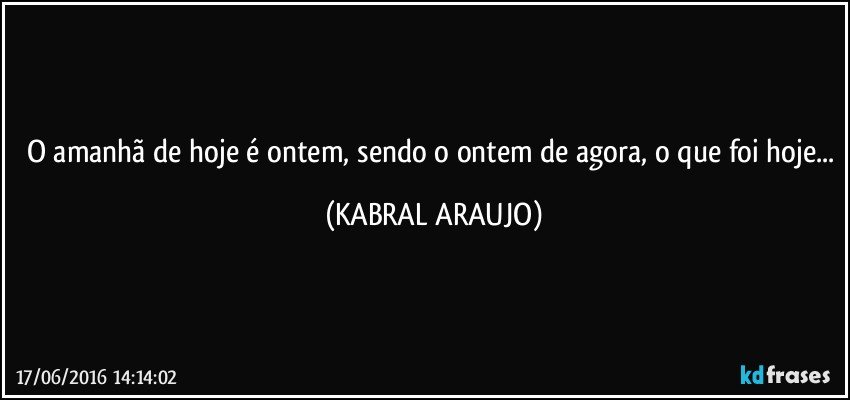 O amanhã de hoje é ontem, sendo o ontem de agora, o que foi hoje... (KABRAL ARAUJO)