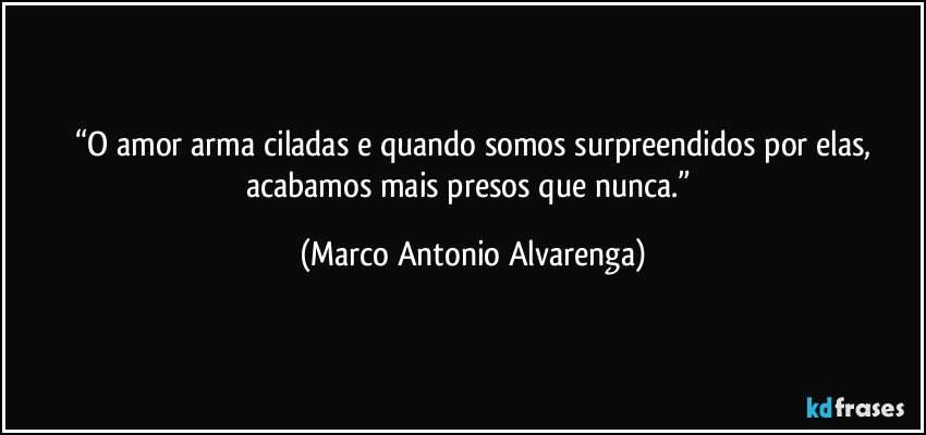 “O amor arma ciladas e quando somos surpreendidos por elas,
acabamos mais presos que nunca.” (Marco Antonio Alvarenga)