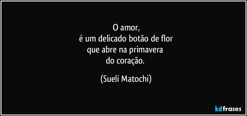 O amor,
 é um delicado botão de flor 
que abre na primavera 
do coração. (Sueli Matochi)