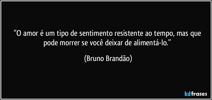 “O amor é um tipo de sentimento resistente ao tempo, mas que pode morrer se você deixar de alimentá-lo.” (Bruno Brandão)