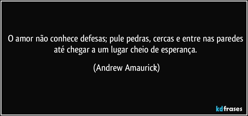 O amor não conhece defesas; pule pedras, cercas e entre nas paredes até chegar a um lugar cheio de esperança. (Andrew Amaurick)