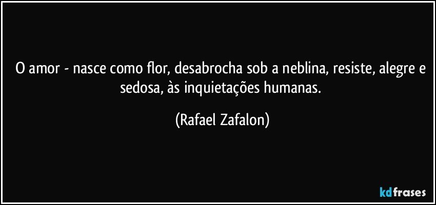 O amor - nasce como flor, desabrocha sob a neblina, resiste, alegre e sedosa, às inquietações humanas. (Rafael Zafalon)