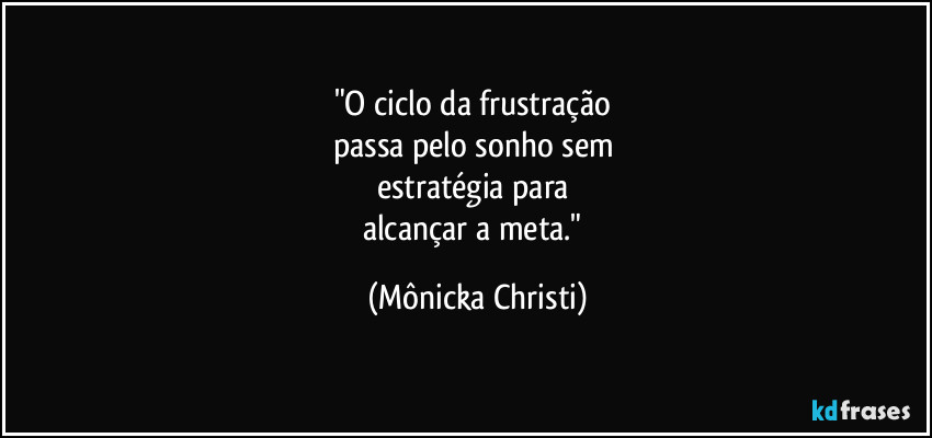 "O ciclo da frustração 
passa pelo sonho sem 
estratégia para 
alcançar a meta." (Mônicka Christi)