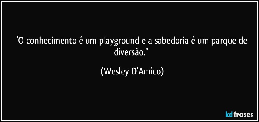 "O conhecimento é um playground e a sabedoria é um parque de diversão." (Wesley D'Amico)