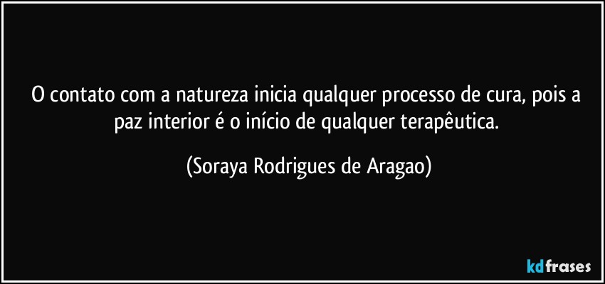 O contato com a natureza inicia qualquer processo de cura, pois a paz interior é o início de qualquer terapêutica. (Soraya Rodrigues de Aragao)