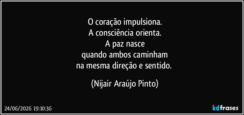 O coração impulsiona.
A consciência orienta.
A paz nasce
quando ambos caminham
na mesma direção e sentido. (Nijair Araújo Pinto)