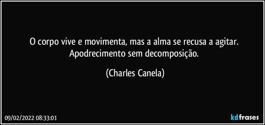 O corpo vive e movimenta, mas a alma se recusa a agitar. Apodrecimento sem decomposição. (Charles Canela)